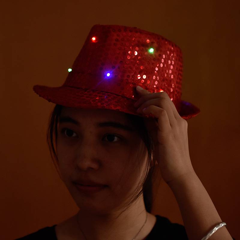 wholesale  LED Light Up Sequin Fedora Hat Jazz Caps Party Hats led light cap