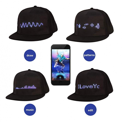 Led Hat Mobile App Controlled Display Words Flat Baseball Christmas Cap